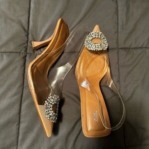ZARA Rhinestone Clear Nude Heels - NEVER WORN!!
